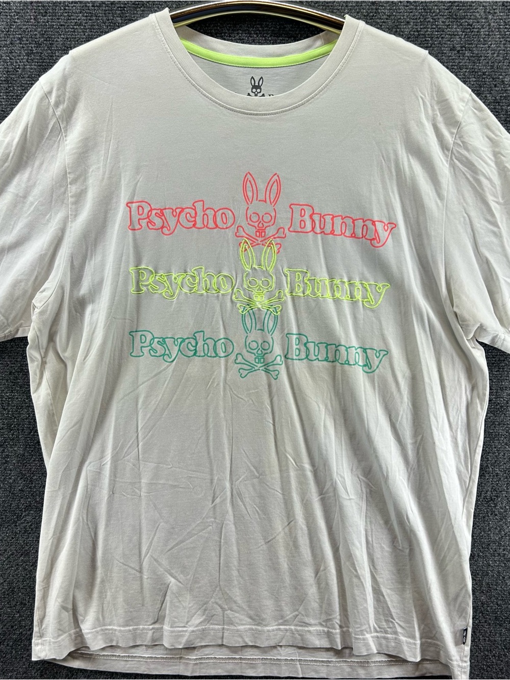Psycho Bunny T-Shirt XL White 100% Pima Cotton Crew Neck Preppy Designer Neon
